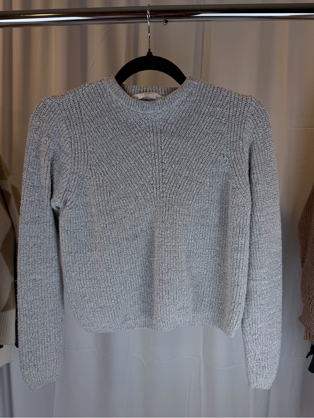 Mango Light Gray and black Ribbed Crew Neck Sweater